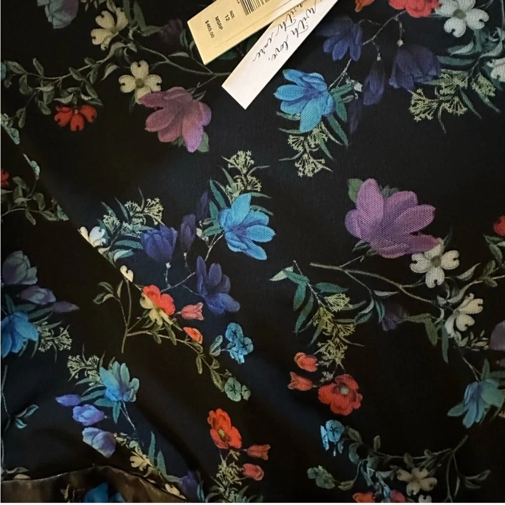 Alice + Olivia Faux Leather Mesh Long Sleeve Black Floral Mini Dress NWT Blooms - Picture 8 of 8